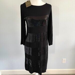Tommy Bahama Black Holiday Sequin Knit 3/4 Sleeve Dress Size M NWT